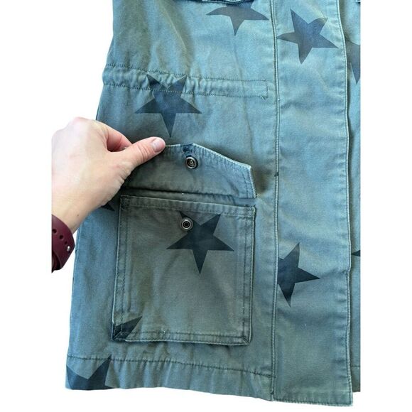 Sundance DRIFTWOOD Star Print Green Military Field Utility Jacket size S - Picture 11 of 13
